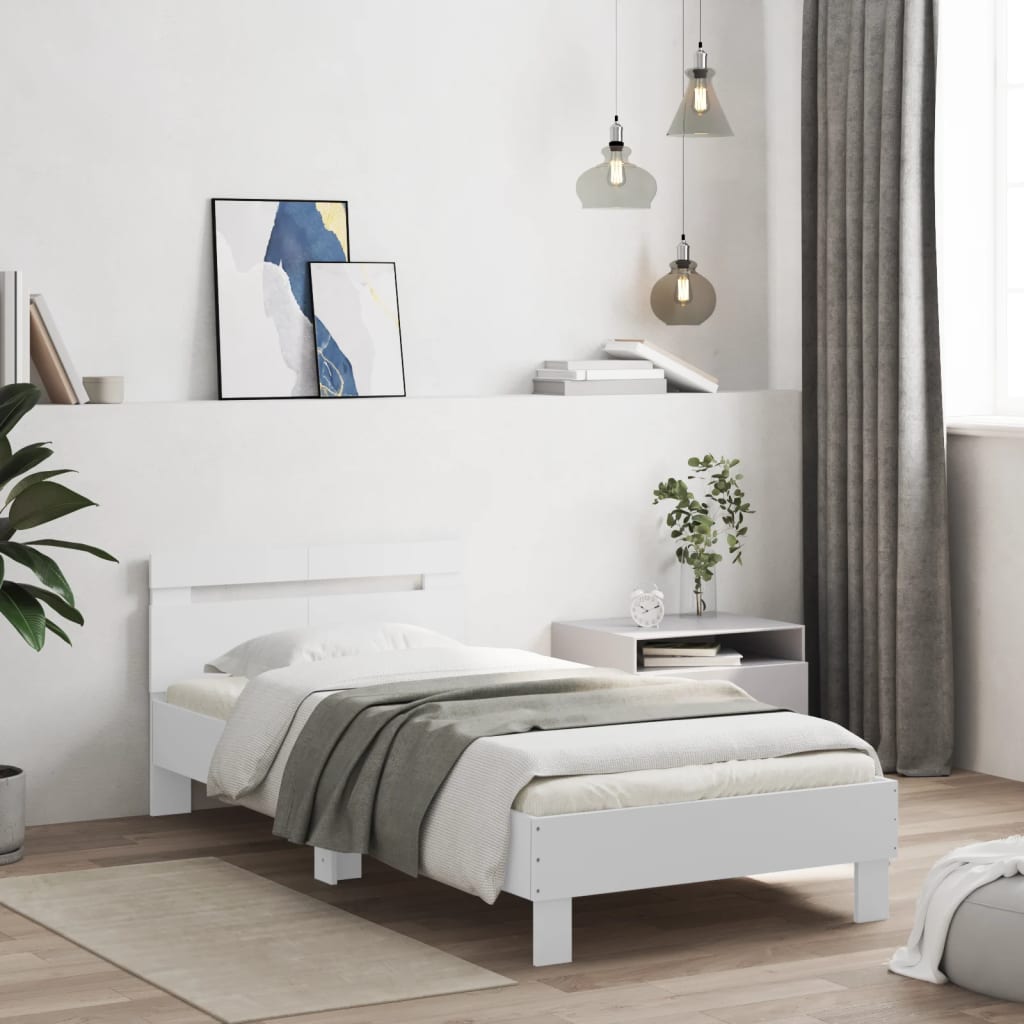 Sengeramme med hodegavl hvit 100x200 cm konstruert tre