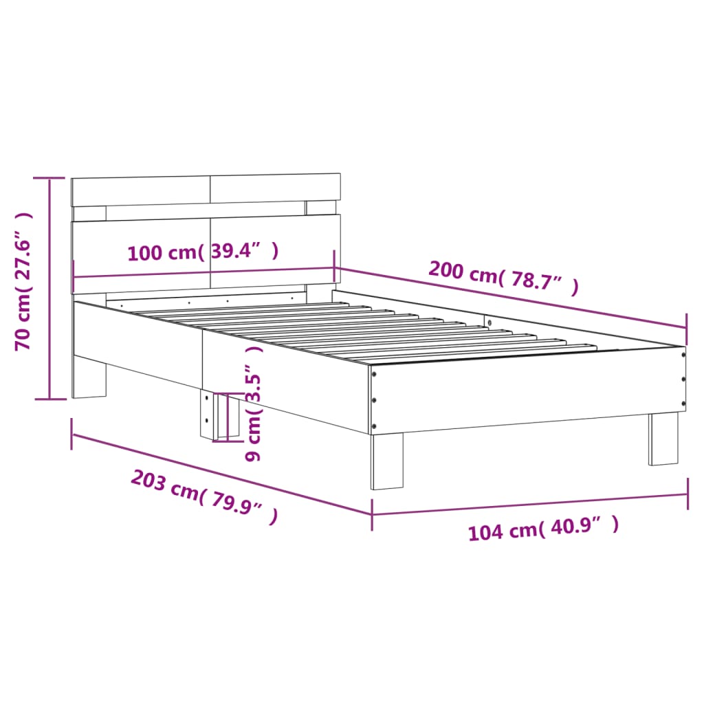 Sengeramme med hodegavl betonggrå 100x200 cm konstruert tre