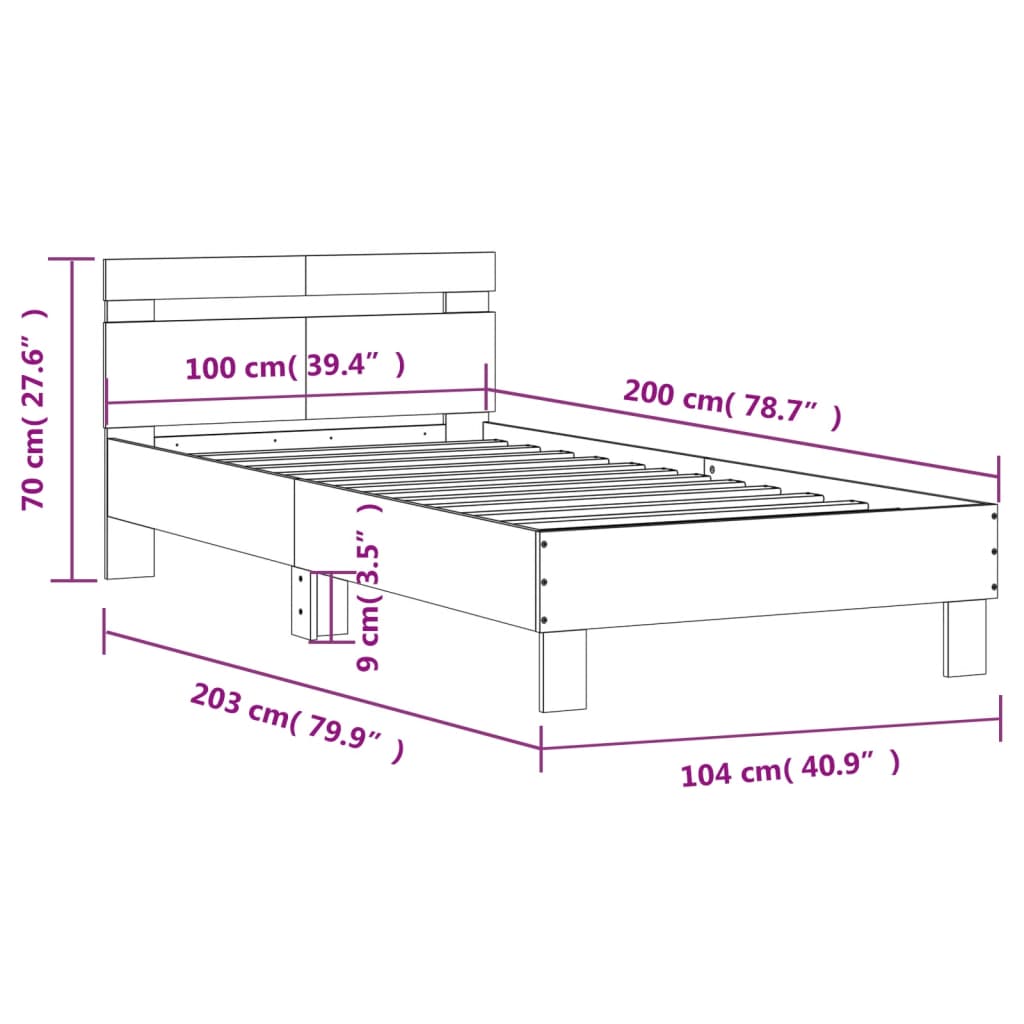 Sengeramme med hodegavl røkt eik 100x200 cm konstruert tre