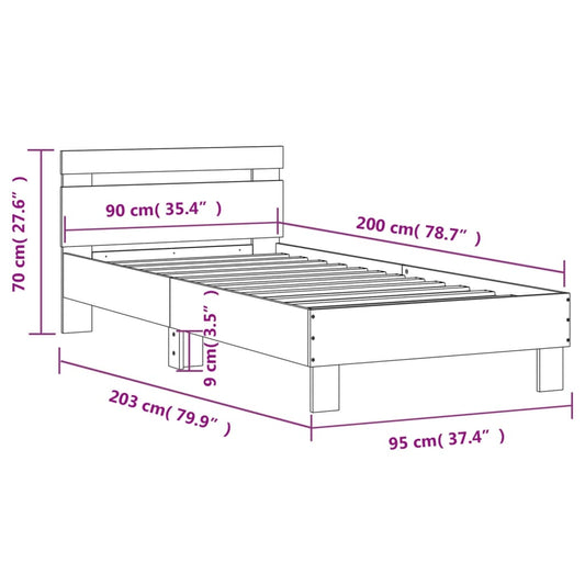 Sengeramme med hodegavl svart 90x200 cm konstruert tre
