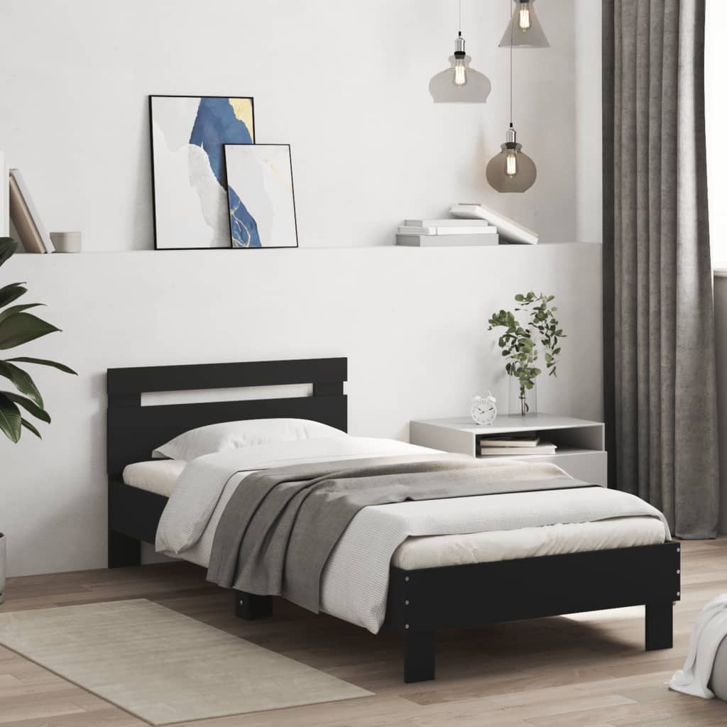 Sengeramme med hodegavl svart 90x200 cm konstruert tre