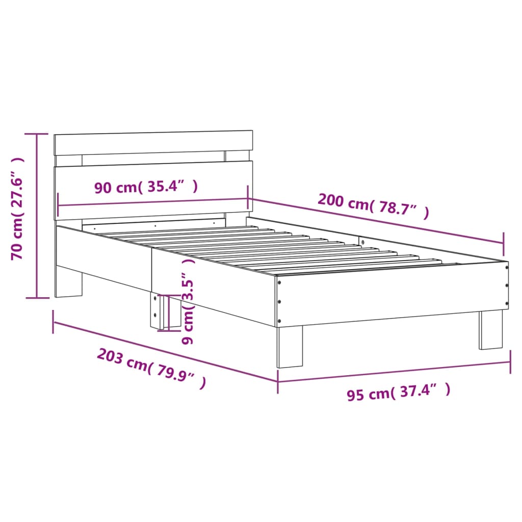 Sengeramme med hodegavl røkt eik 90x200 cm konstruert tre
