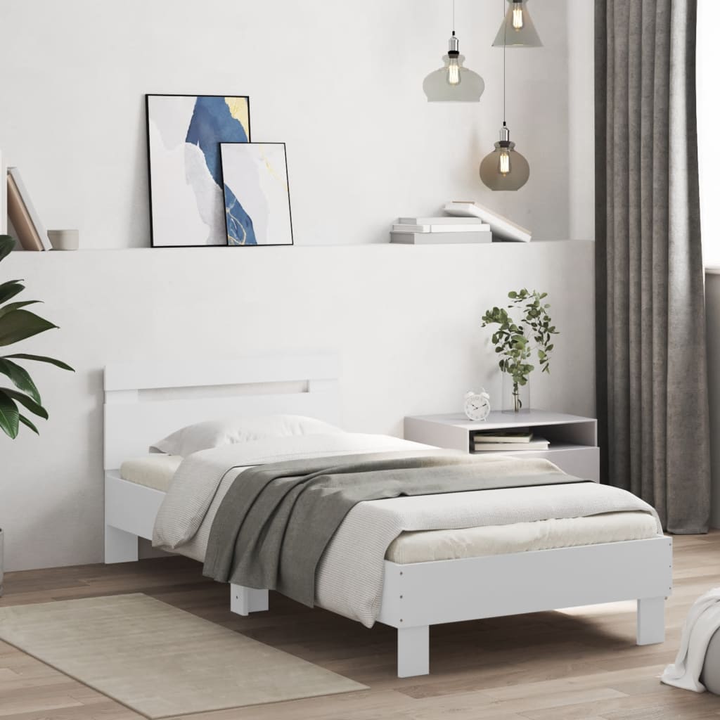 Sengeramme med hodegavl hvit 90x190 cm konstruert tre