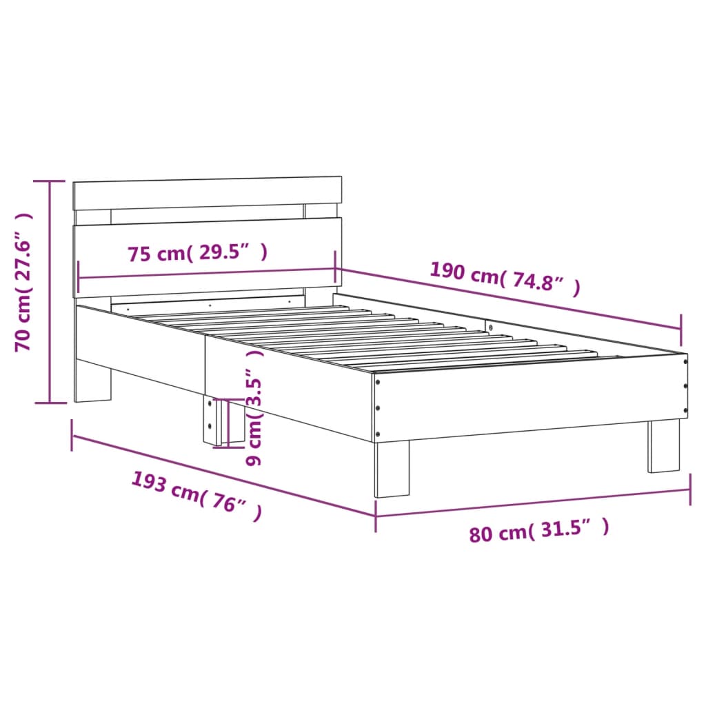 Sengeramme med hodegavl betonggrå 75x190 cm konstruert tre