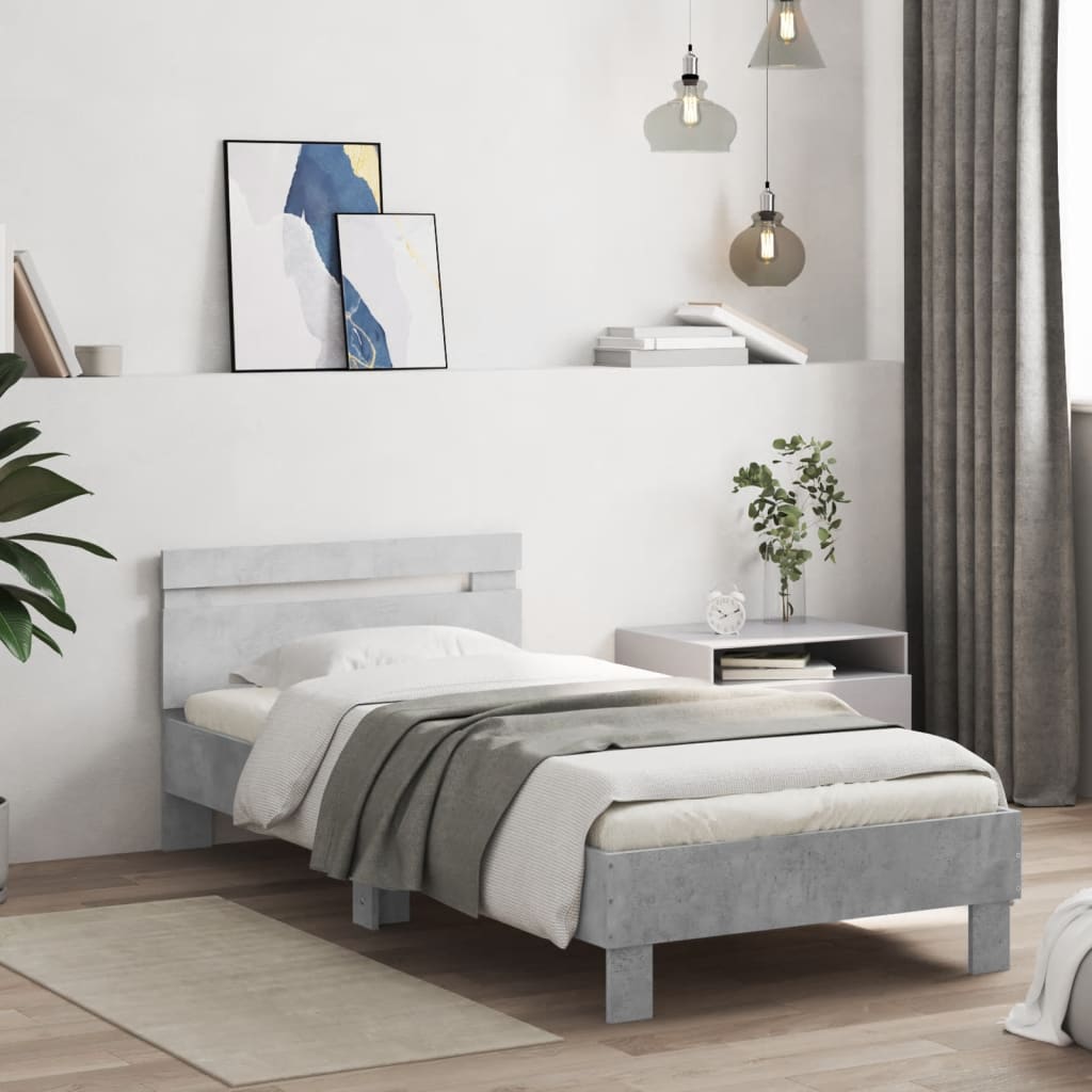 Sengeramme med hodegavl betonggrå 75x190 cm konstruert tre