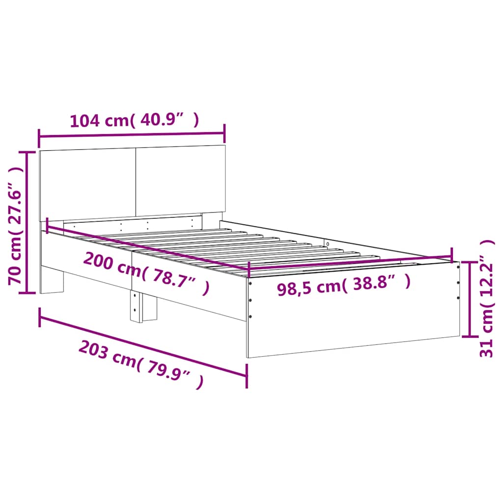 Sengeramme uten madrass med hodegavl sonoma eik 100x200 cm
