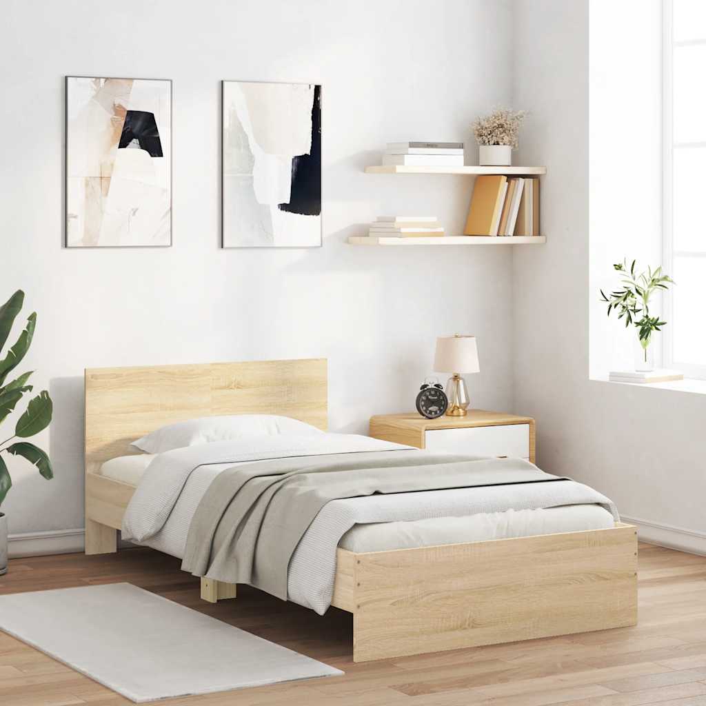 Sengeramme uten madrass med hodegavl sonoma eik 100x200 cm