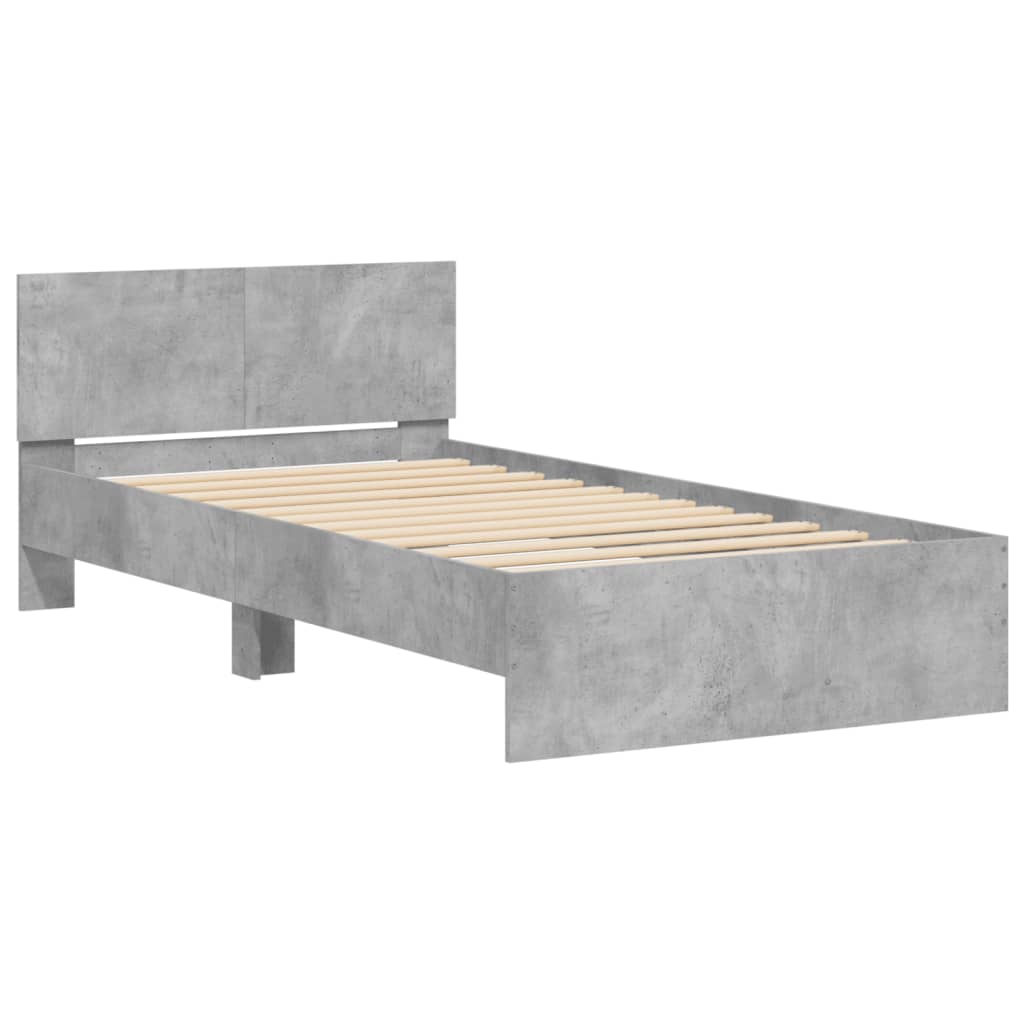 Sengeramme med hodegavl betonggrå 100x200 cm konstruert tre