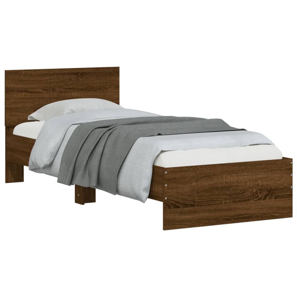 Sengeramme uten madrass med hodegavl brun eik 90x200 cm