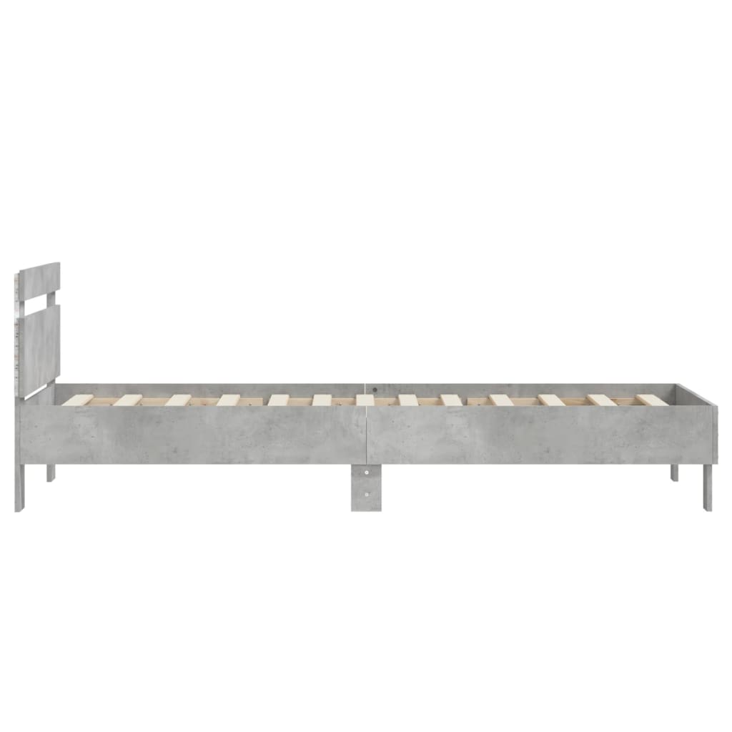 Sengeramme med hodegavl og LED-lys betonggrå 90x200 cm