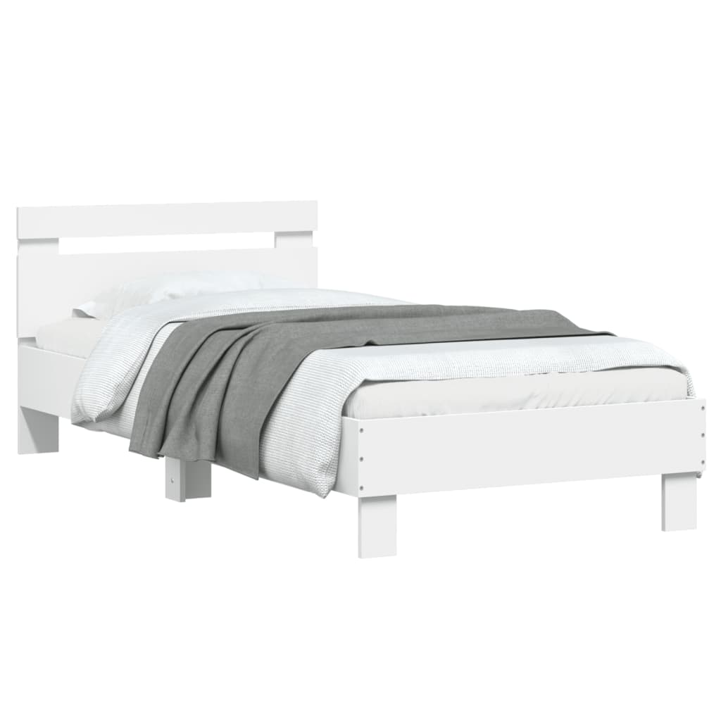 Sengeramme med hodegavl og LED-lys hvit 90x190 cm
