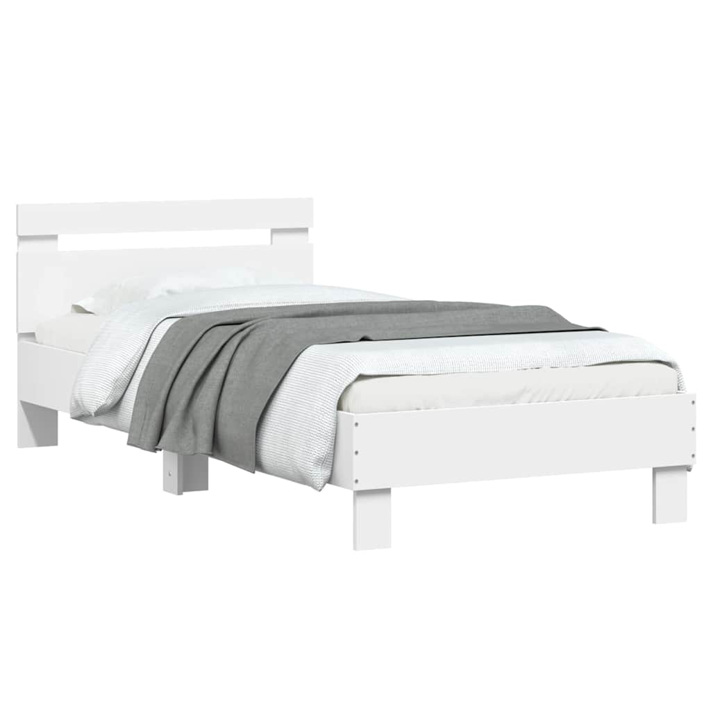 Sengeramme med hodegavl og LED-lys hvit 75x190 cm