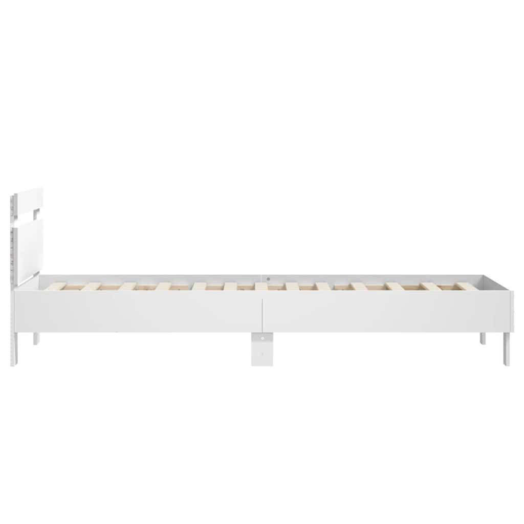 Sengeramme med hodegavl og LED-lys hvit 75x190 cm