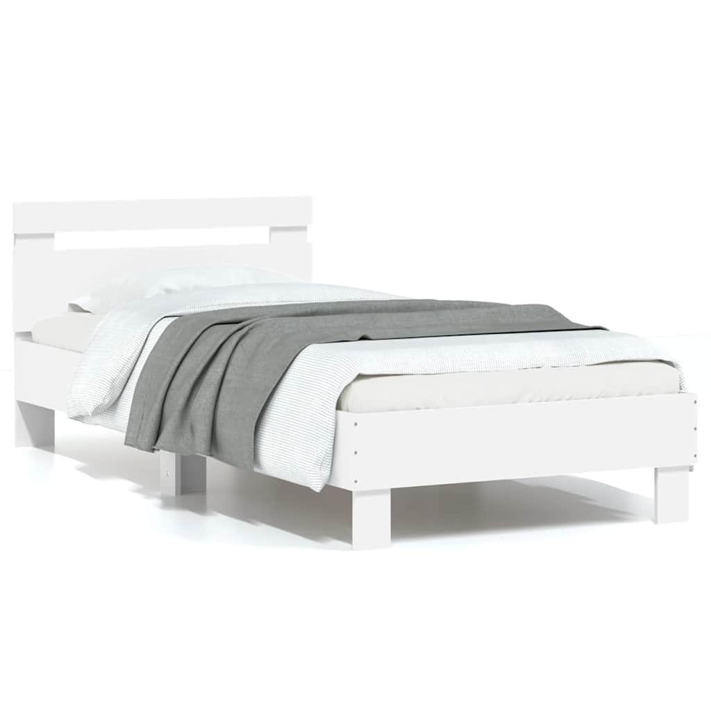 Sengeramme med hodegavl og LED-lys hvit 75x190 cm