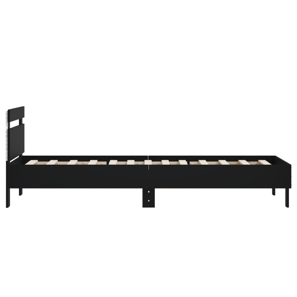 Sengeramme med hodegavl og LED-lys svart 75x190 cm