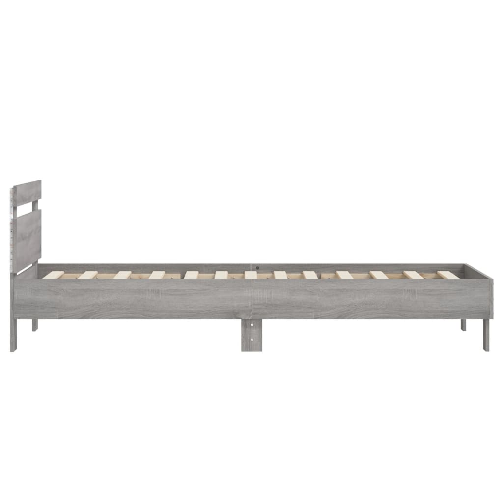 Sengeramme med hodegavl og LED-lys grå sonoma 75x190 cm