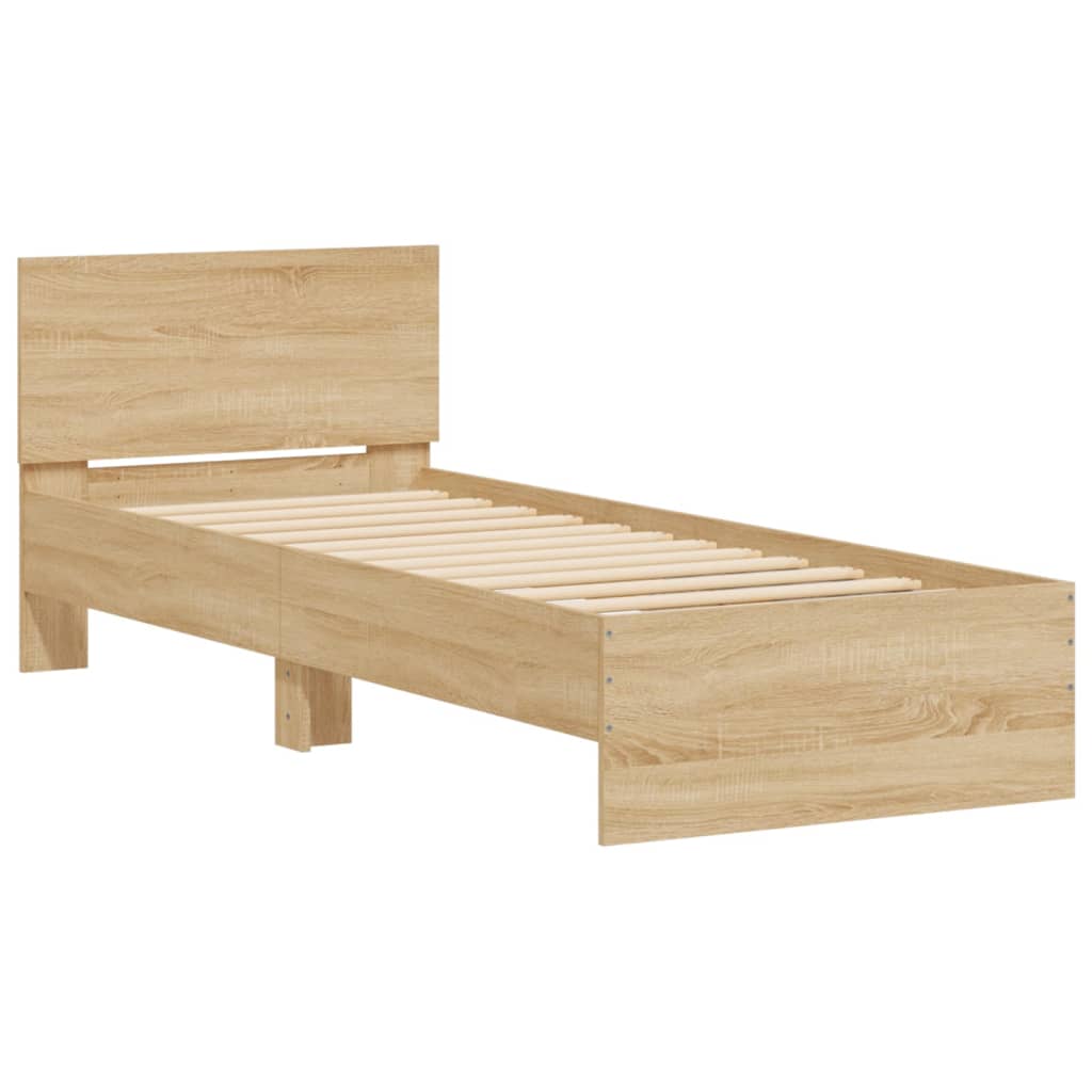 Sengeramme med hodegavl og LED-lys sonoma eik 90x200 cm
