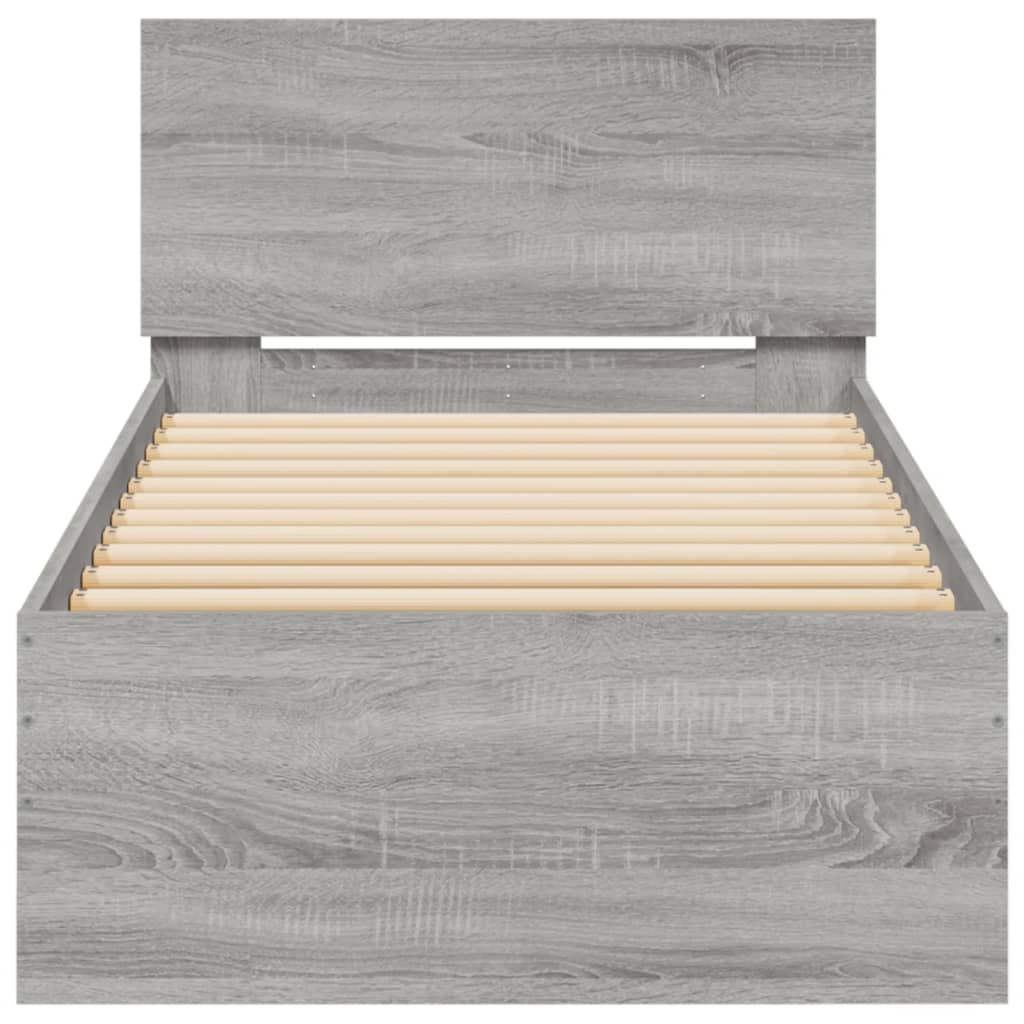 Sengeramme med hodegavl og LED-lys grå sonoma 90x200 cm
