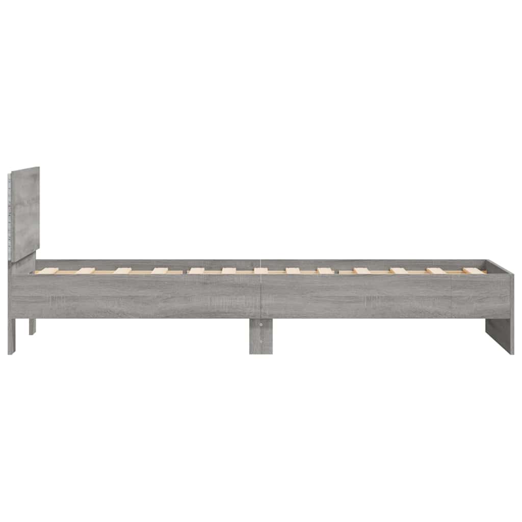Sengeramme med hodegavl og LED-lys grå sonoma 90x190 cm