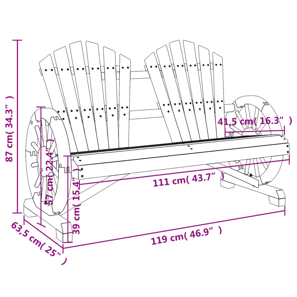 Adirondack hagestol 2-seters heltre gran