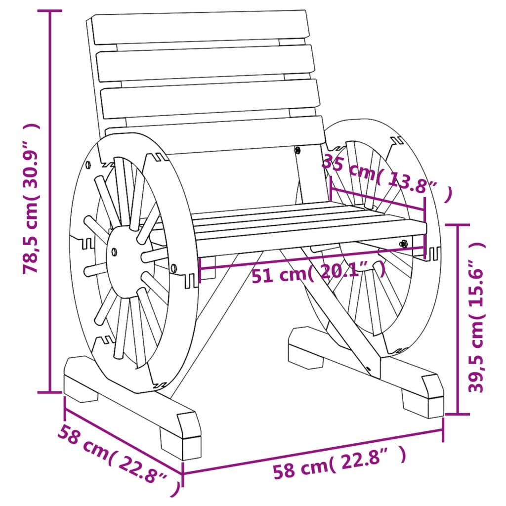 Hagestol 58x58x78,5 cm heltre gran