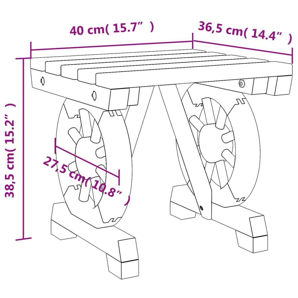 Hagefotskammel 40x36,5x38,5 cm heltre gran