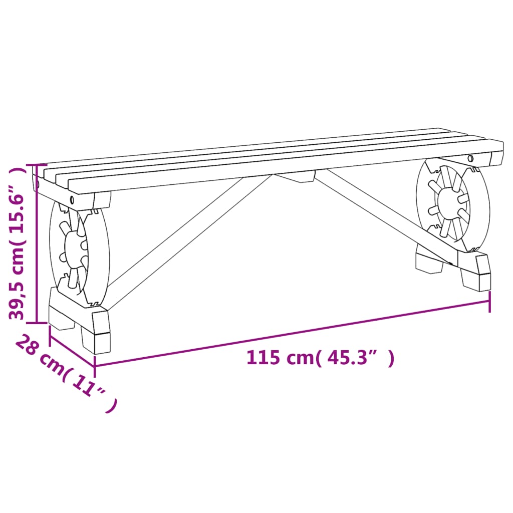 Hagebenk 115 cm heltre gran