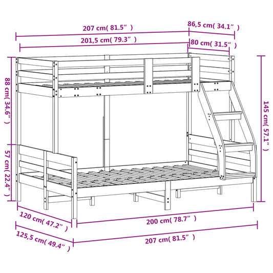 Køyeseng 80x200/120x200 cm heltre furu