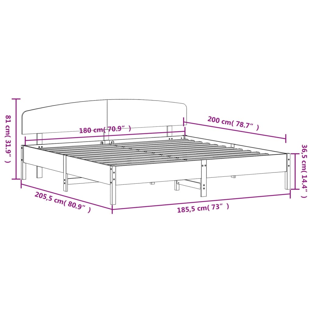 Sengeramme uten madrass voksbrun 180x200 cm heltre furu