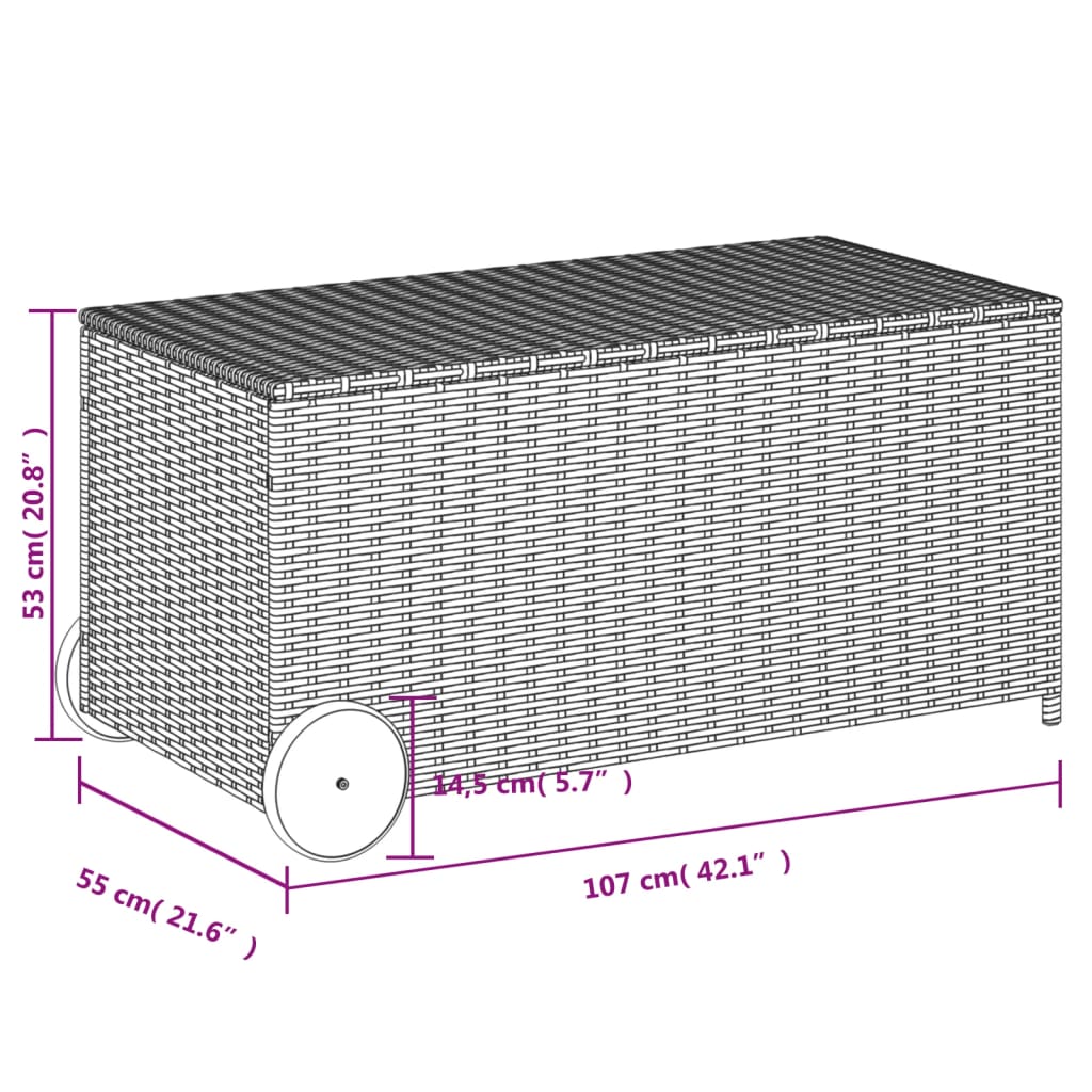 Putekasse med hjul svart 190L cm polyrotting