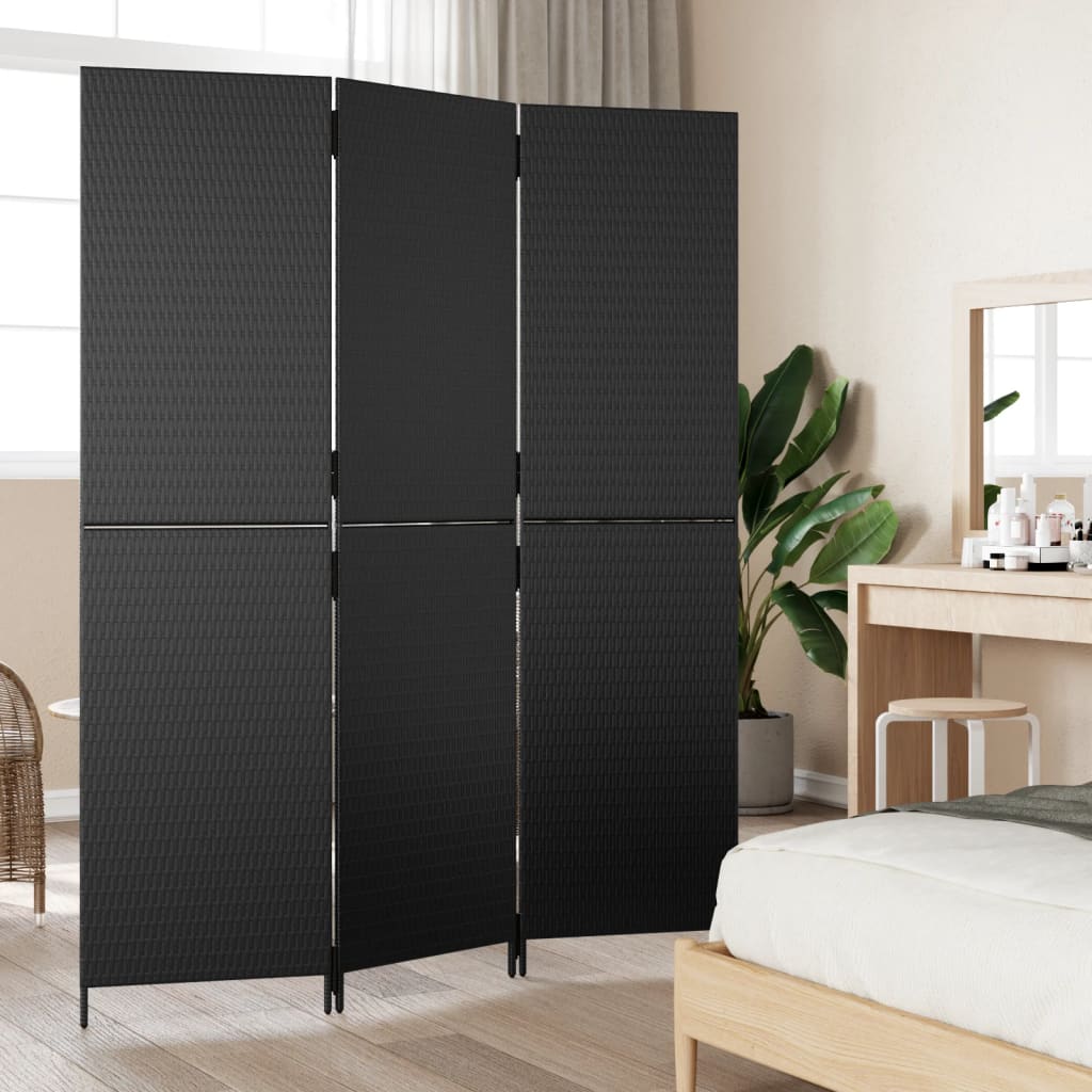 Romdeler 3 paneler svart polyrotting
