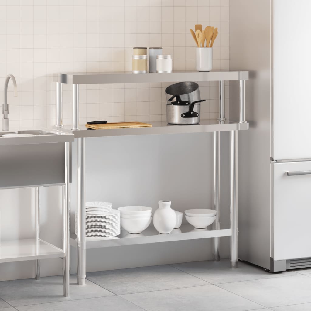 Kjøkkenbenk med overhylle 110x30x120 cm rustfritt stål