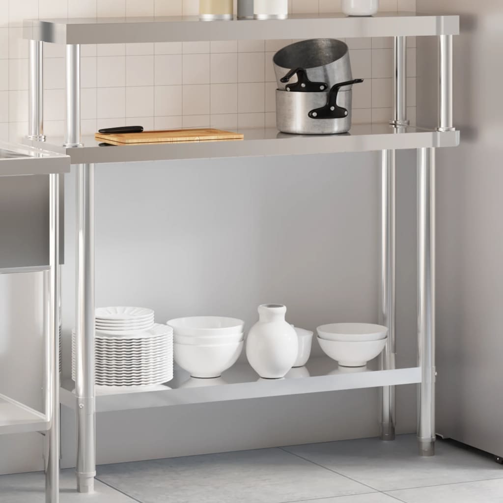 Kjøkkenbenk med overhylle 110x30x120 cm rustfritt stål
