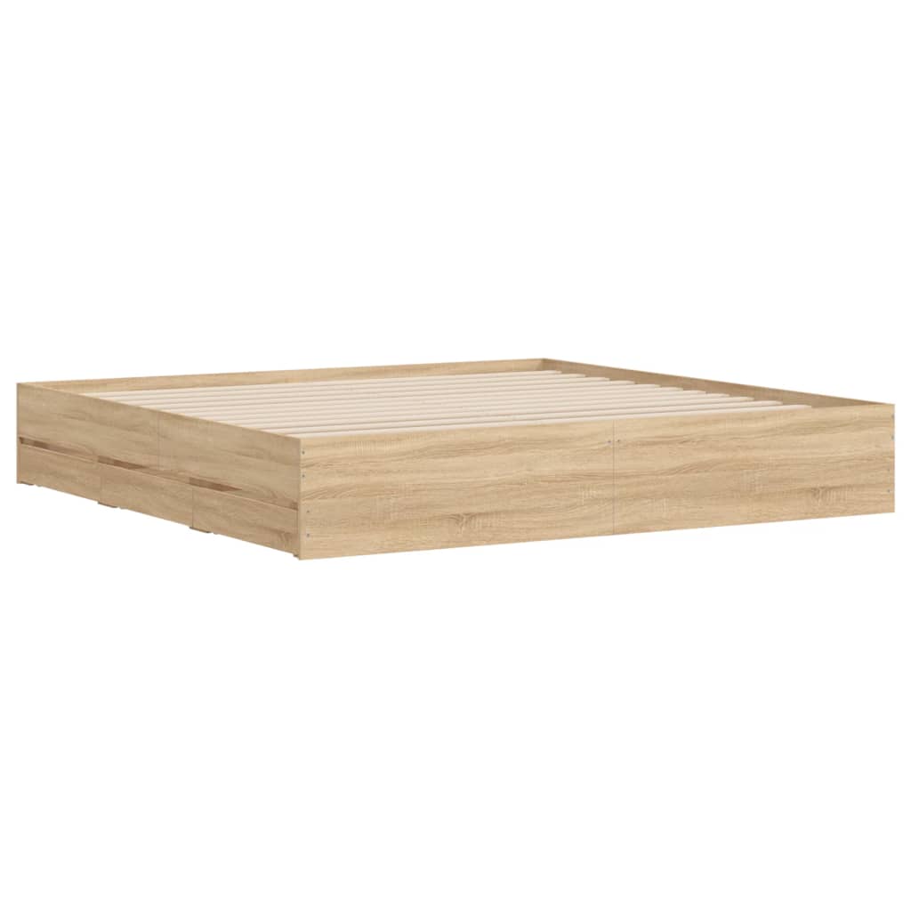 Sengeramme med skuffer sonoma eik 200x200 cm konstruert tre
