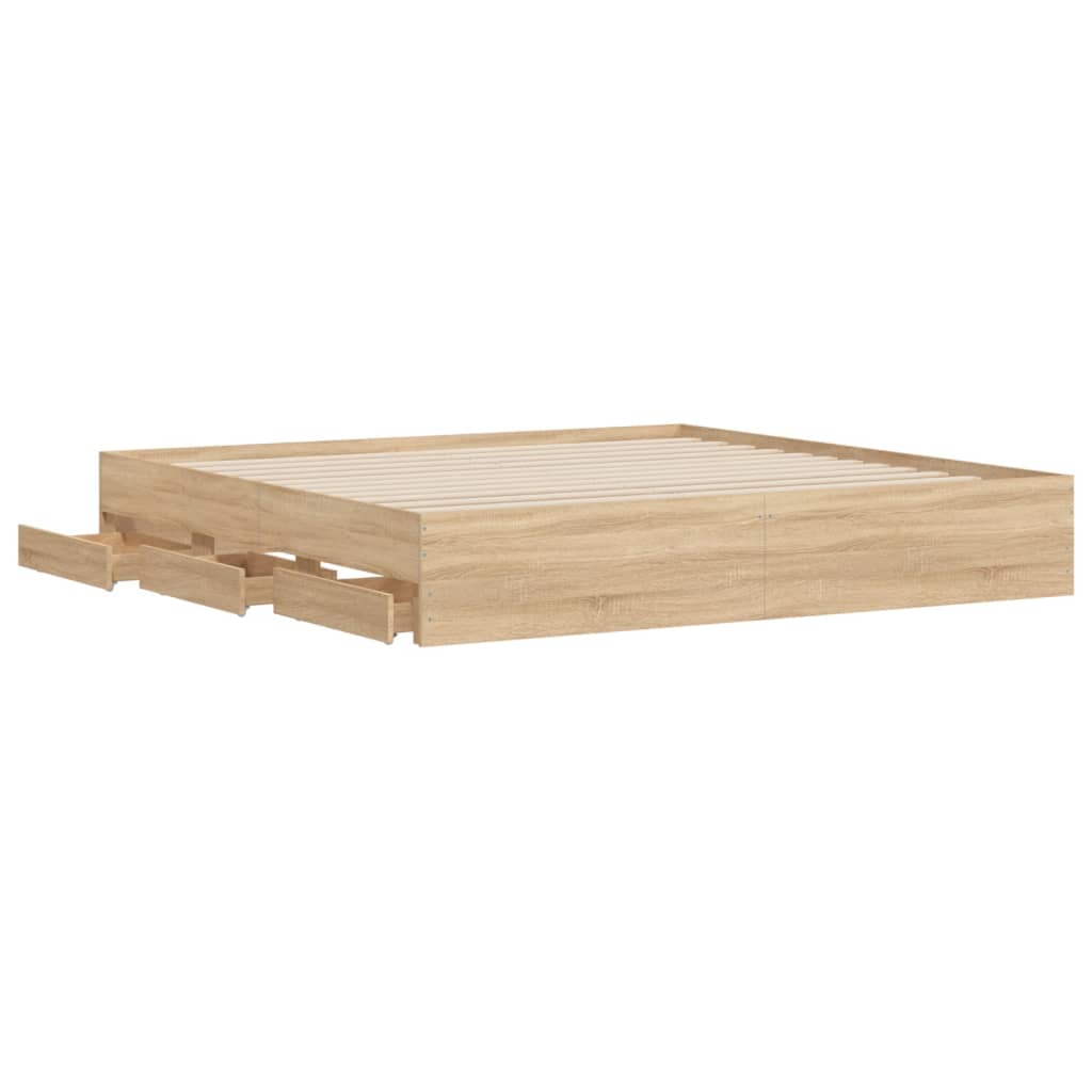 Sengeramme med skuffer sonoma eik 200x200 cm konstruert tre