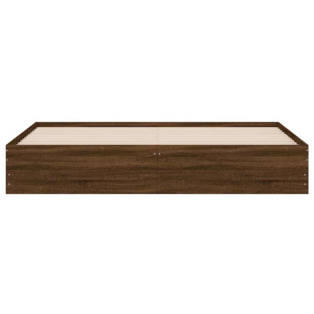 Sengeramme med skuffer brun eik 200x200 cm konstruert tre