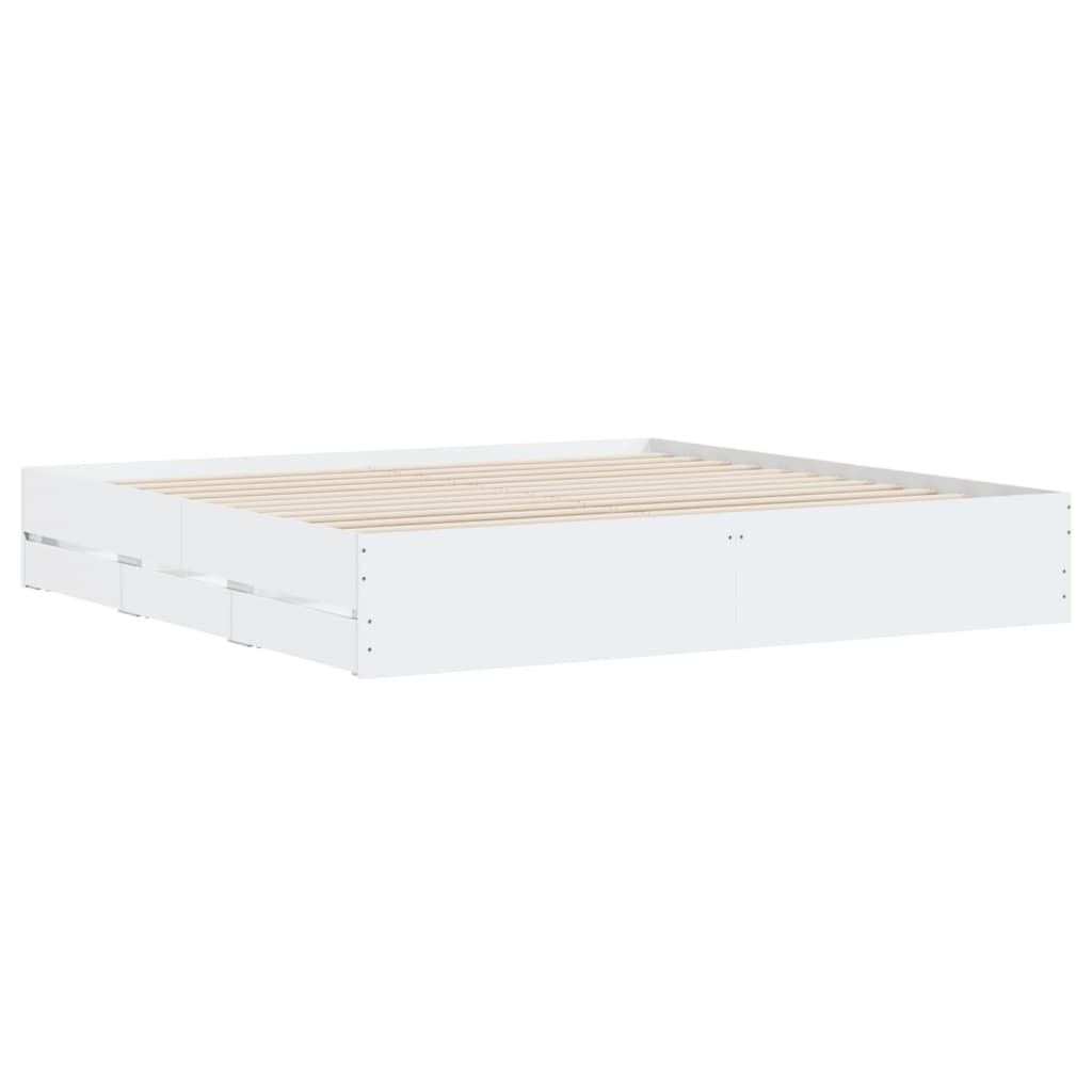 Sengeramme med skuffer hvit 180x200 cm konstruert tre