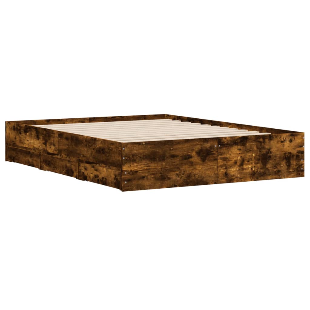 Sengeramme med skuffer røkt eik 150x200 cm konstruert tre