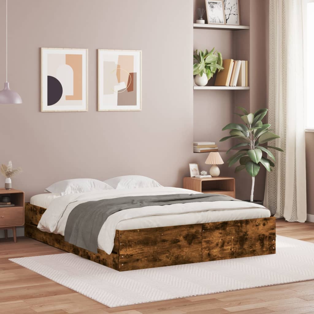 Sengeramme med skuffer røkt eik 150x200 cm konstruert tre