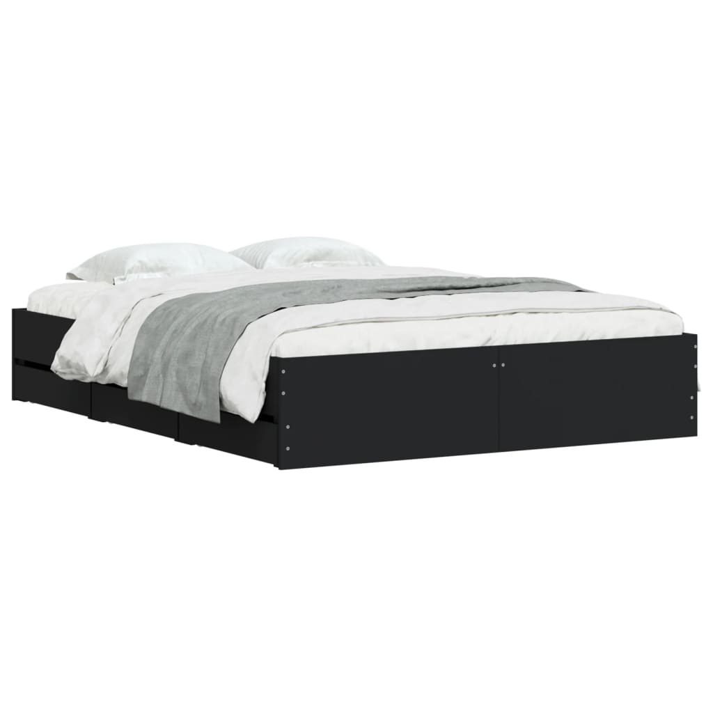 Sengeramme med skuffer svart 140x200 cm konstruert tre