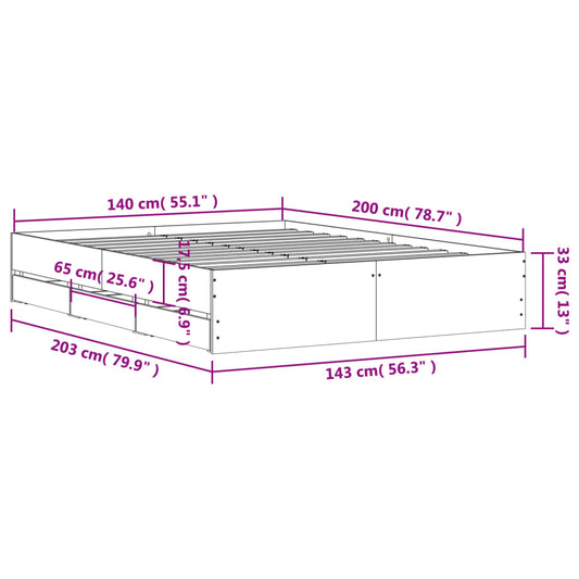 Sengeramme med skuffer sonoma eik 140x200 cm konstruert tre