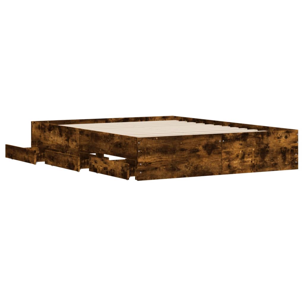 Sengeramme med skuffer røkt eik 140x200 cm konstruert tre