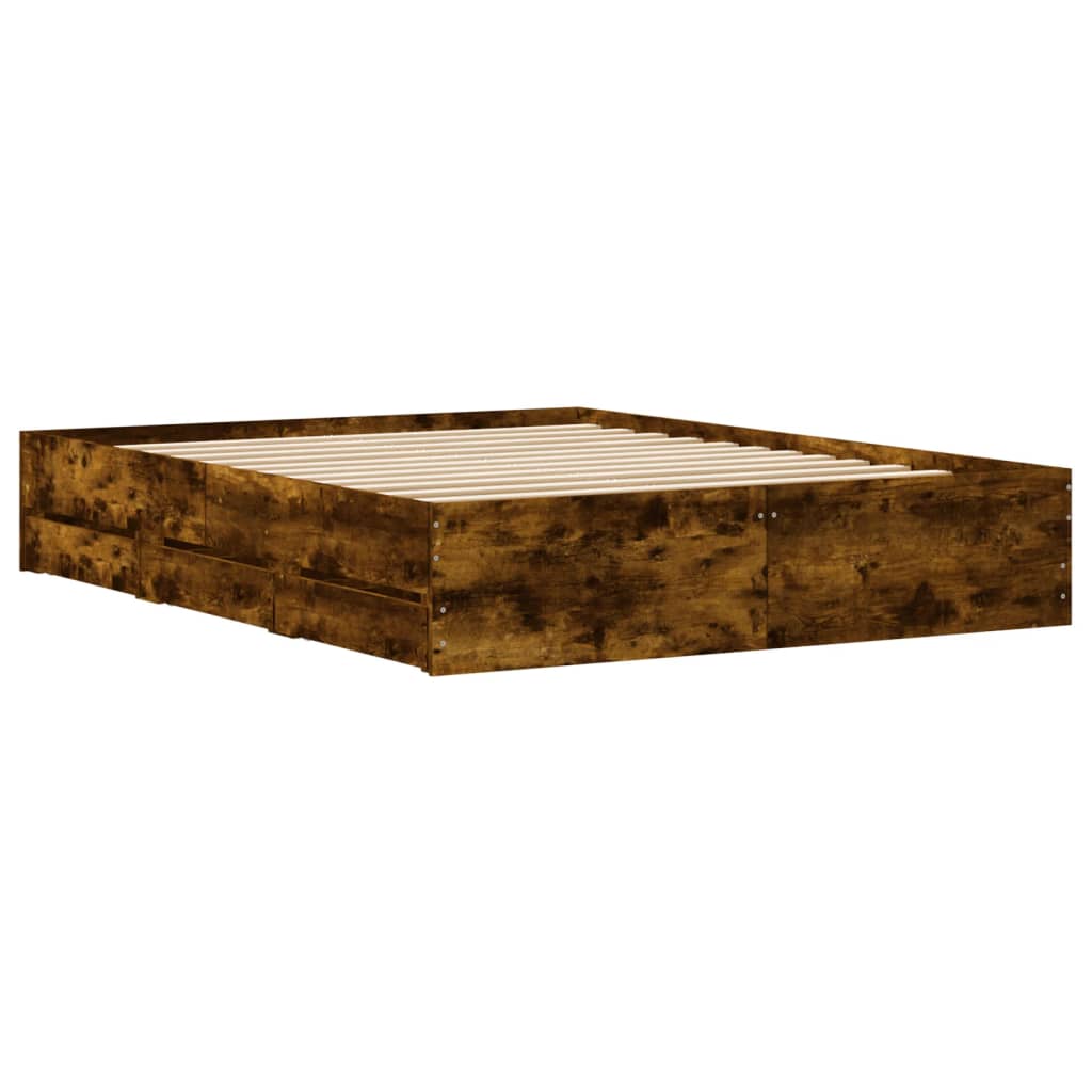 Sengeramme med skuffer røkt eik 140x200 cm konstruert tre