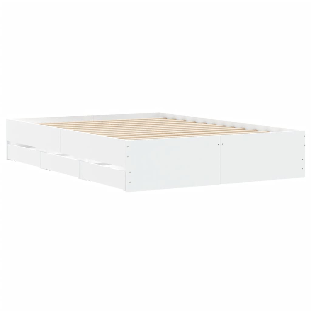 Sengeramme med skuffer hvit 120x200 cm konstruert tre