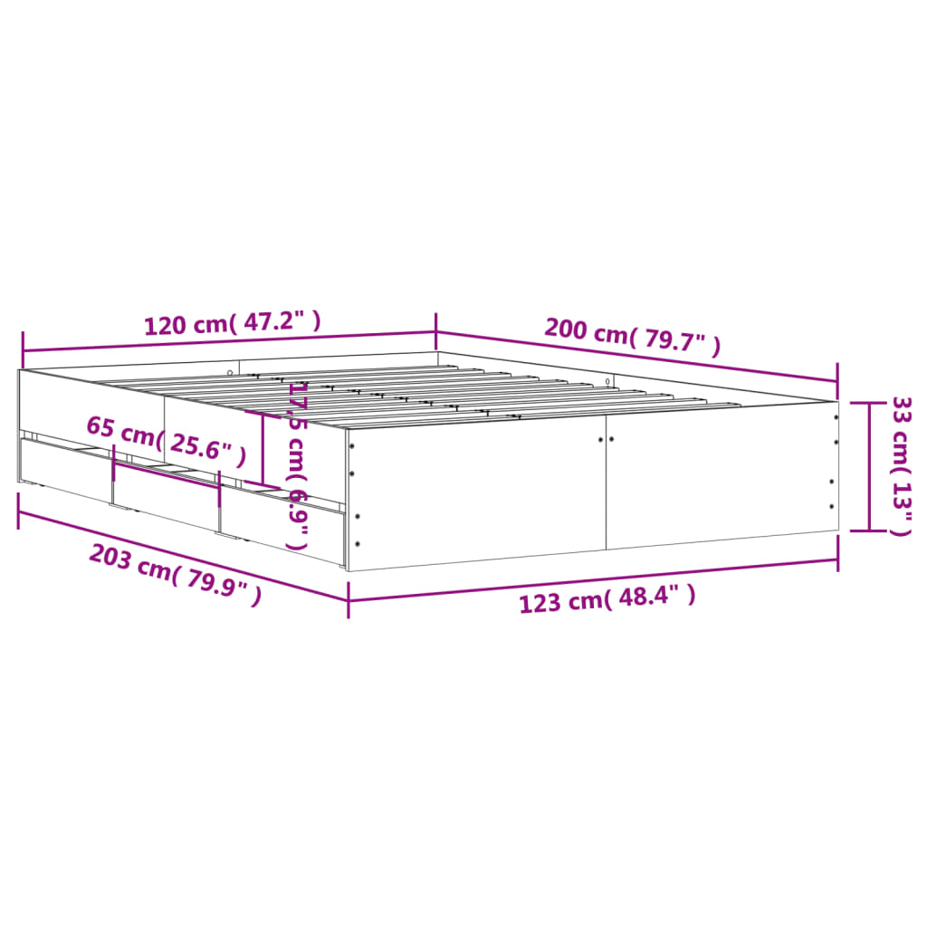 Sengeramme med skuffer svart 120x200 cm konstruert tre