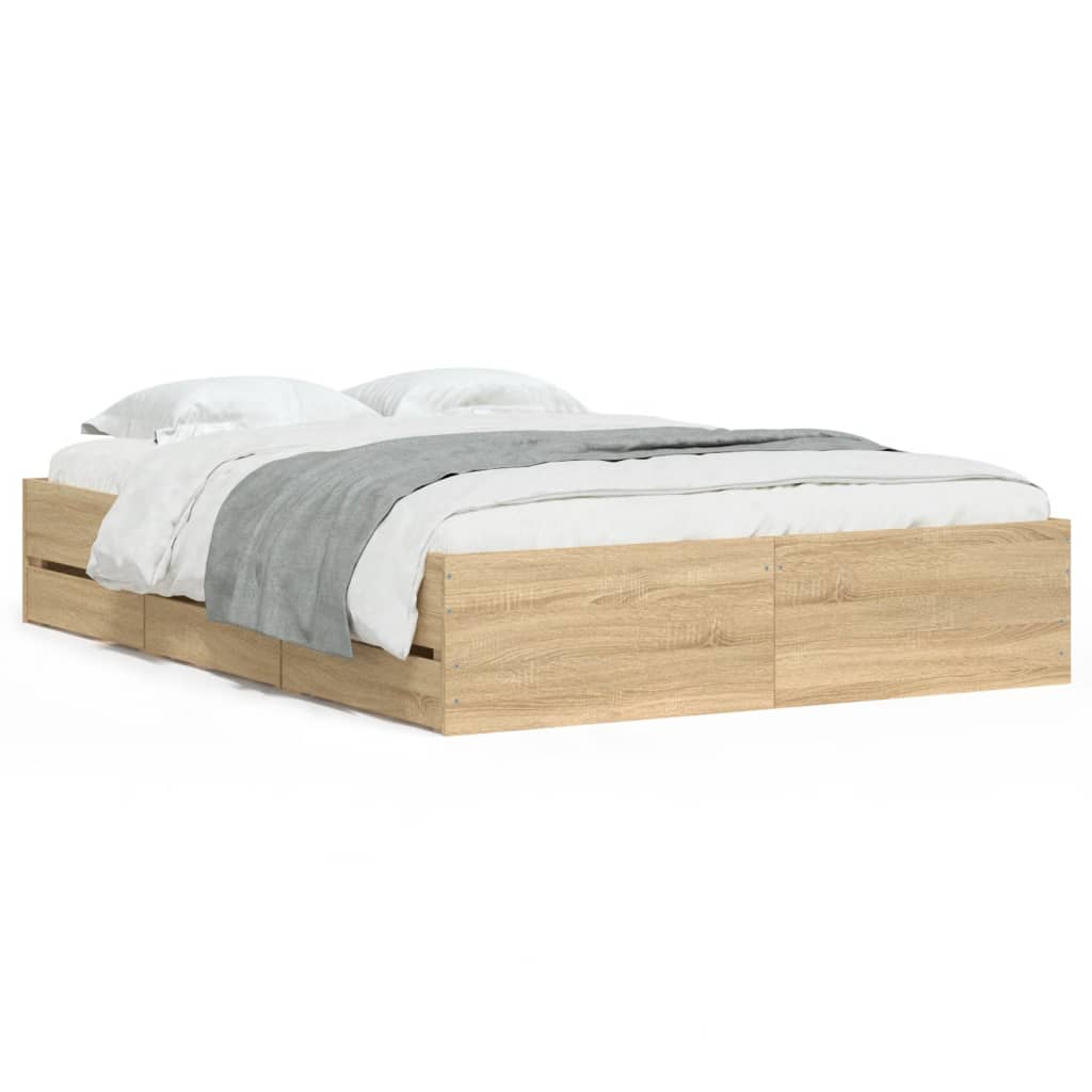 Sengeramme med skuffer sonoma eik 120x200 cm konstruert tre