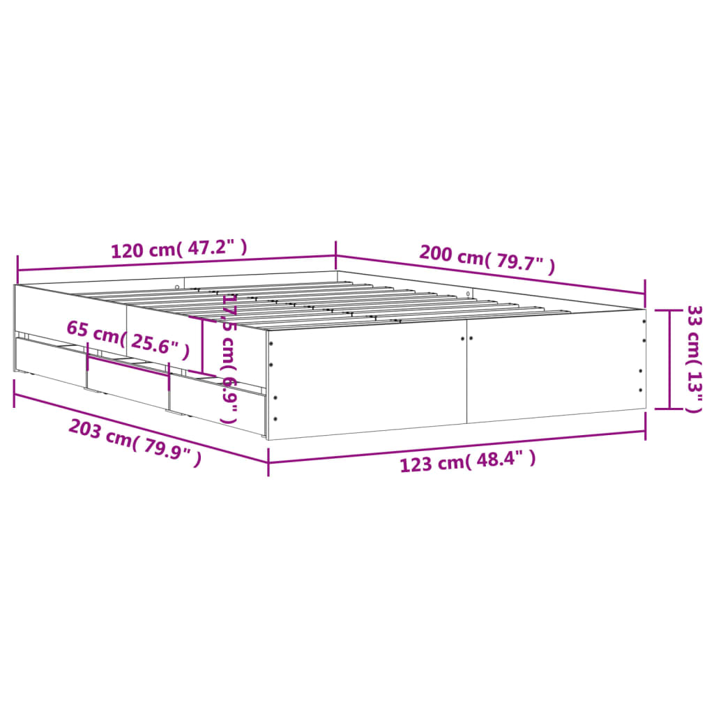 Sengeramme med skuffer sonoma eik 120x200 cm konstruert tre
