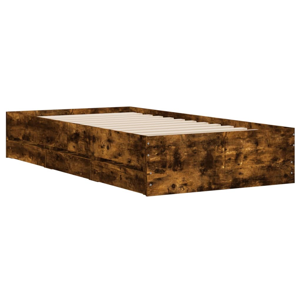 Sengeramme med skuffer røkt eik 100x200 cm konstruert tre