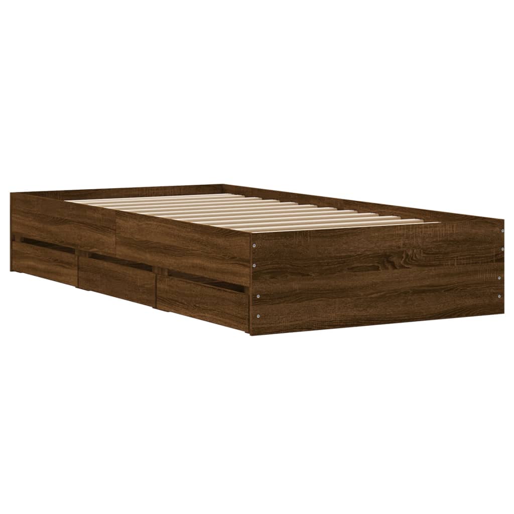 Sengeramme med skuffer brun eik 100x200 cm konstruert tre