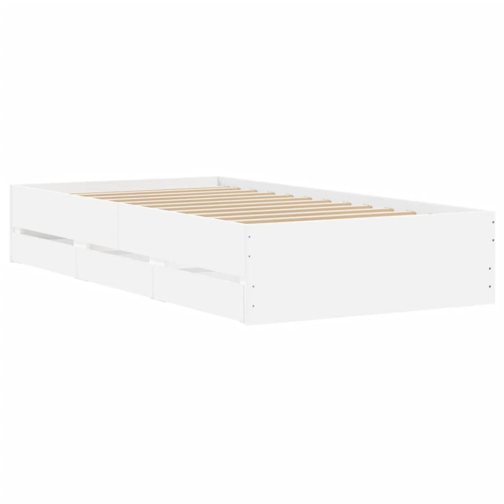 Sengeramme med skuffer hvit 90x200 cm konstruert tre